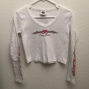 Harley Davidson longsleeve crop V-neck tee medium